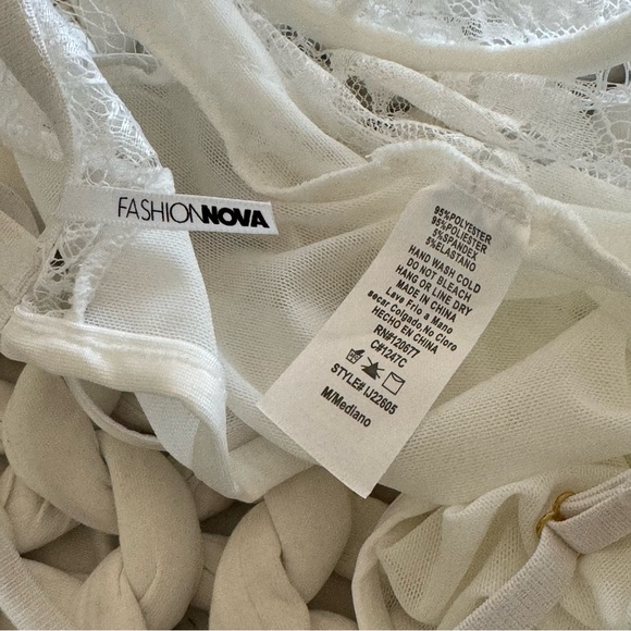 Fashion Nova | Women’s White Lace Lingerie Bodysuit - Picture 3 of 4